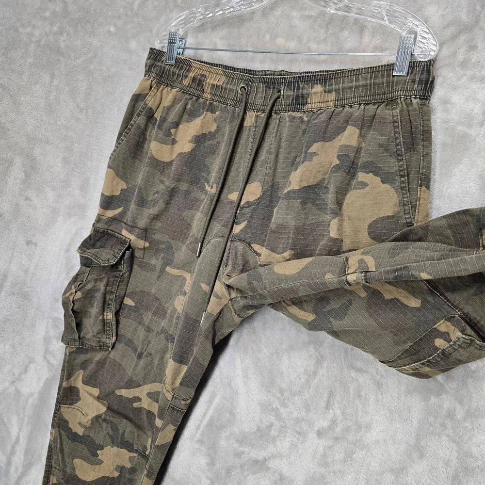 CSG Cargo Jogger Pants Mens 2XL Green Camo Ripstop Cotton Blend Drawstring Gorp